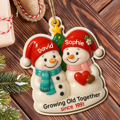 Growing Old Together, Snowmen With Heart And Santa Hats