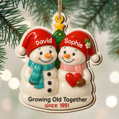 Growing Old Together, Snowmen With Heart And Santa Hats