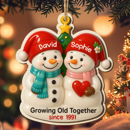 Growing Old Together, Snowmen With Heart And Santa Hats