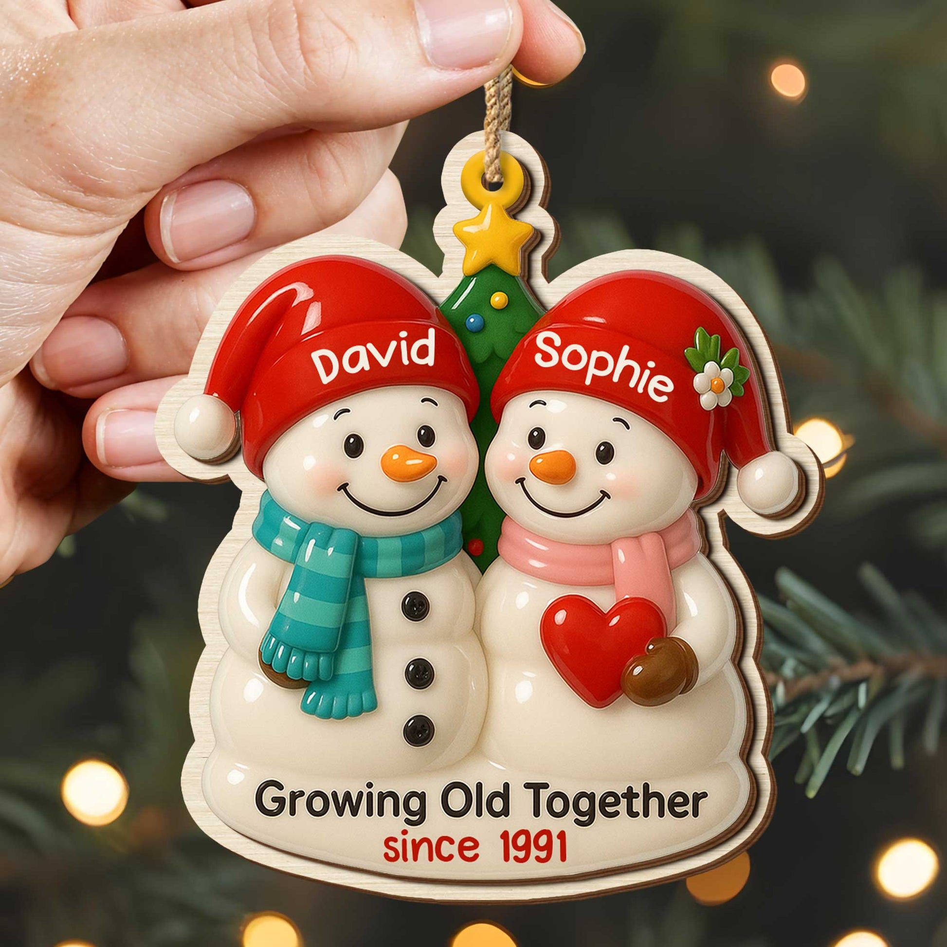 Growing Old Together, Snowmen With Heart And Santa Hats