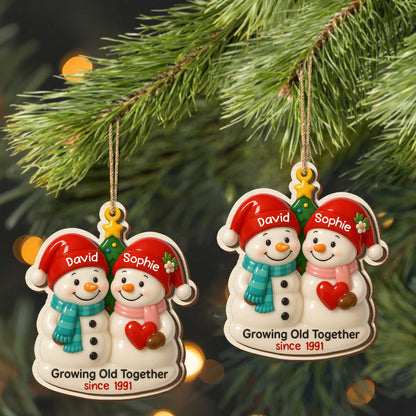 Growing Old Together, Snowmen With Heart And Santa Hats