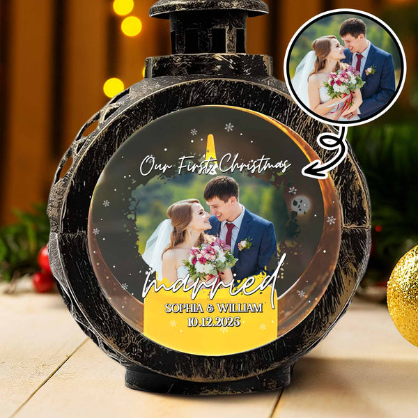 Our First Christmas Married Featuring Wedding And Snowflakes - Personalized Custom Christmas Lantern - CPL502_LANT