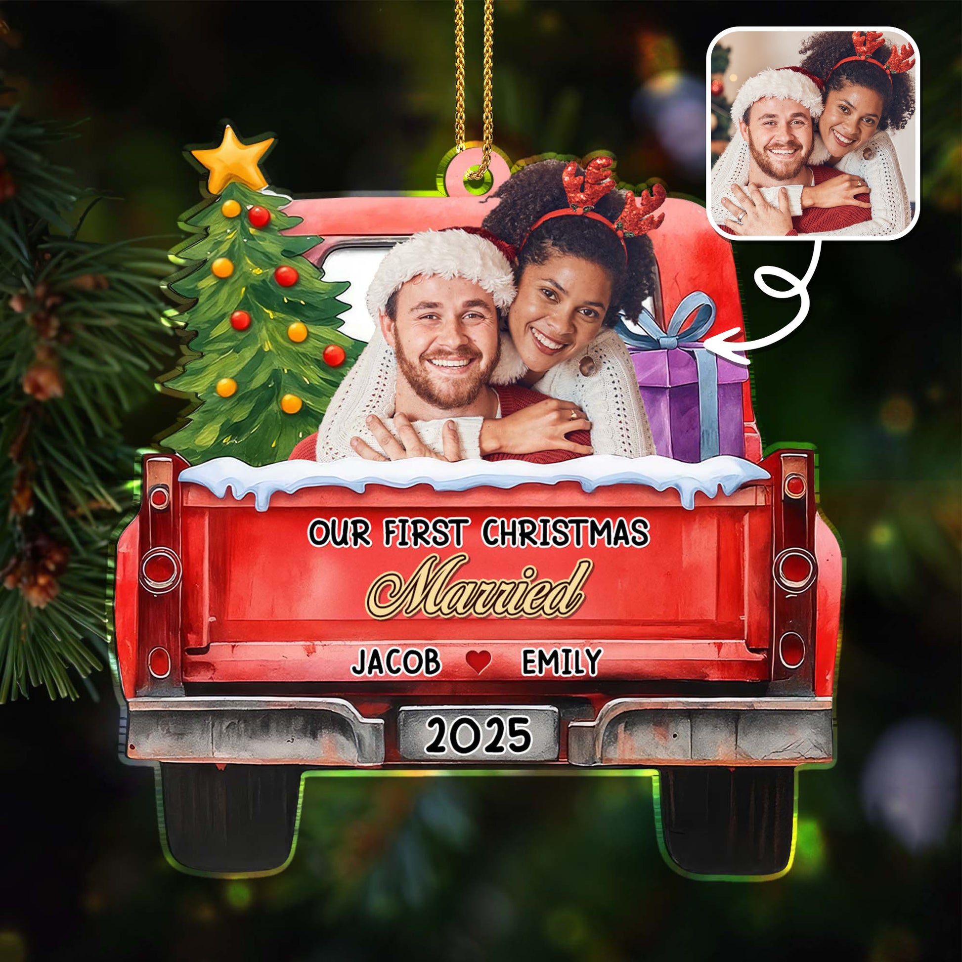 Our First Christmas Married, Christmas Tree And Truck