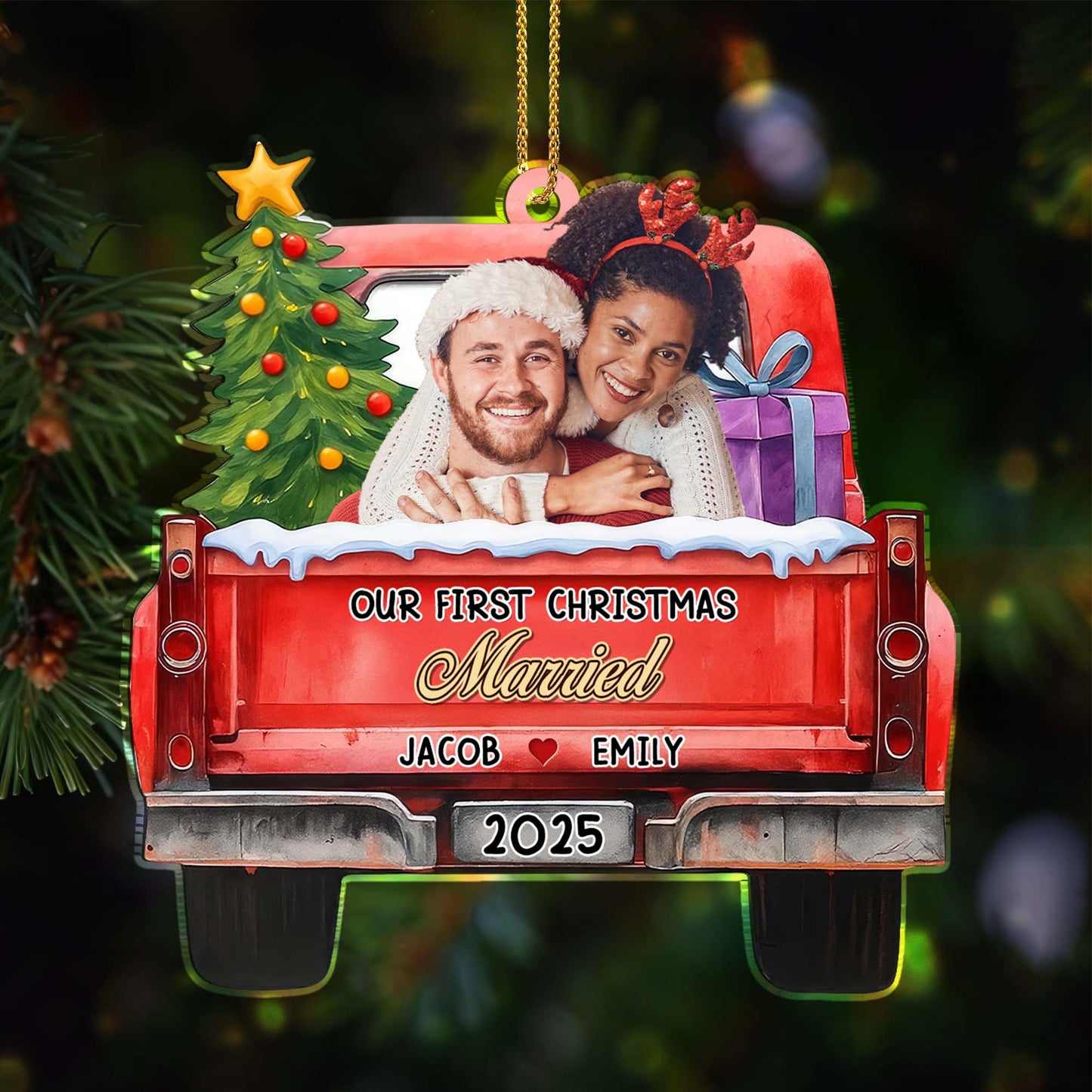 Our First Christmas Married, Christmas Tree And Truck