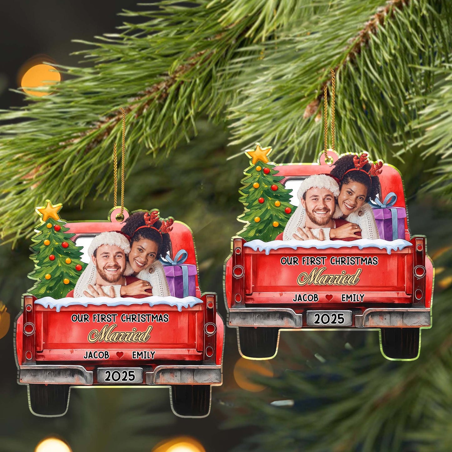Our First Christmas Married, Christmas Tree And Truck