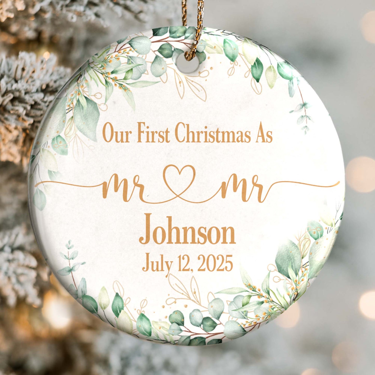 Our First Christmas As Mr & Mr With Hearts And Leaves