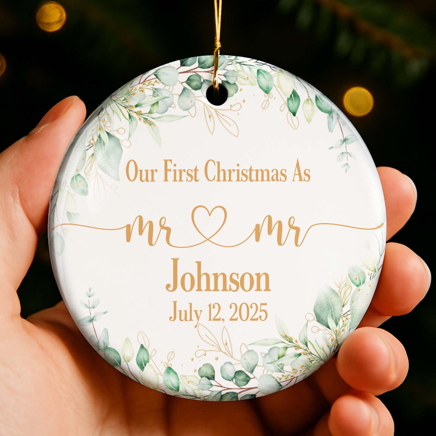 Our First Christmas As Mr & Mr With Hearts And Leaves