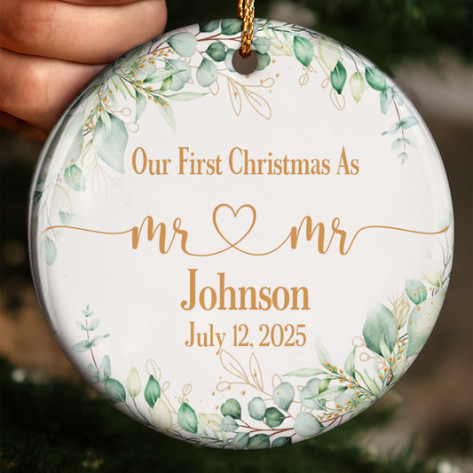 Our First Christmas As Mr & Mr With Hearts And Leaves