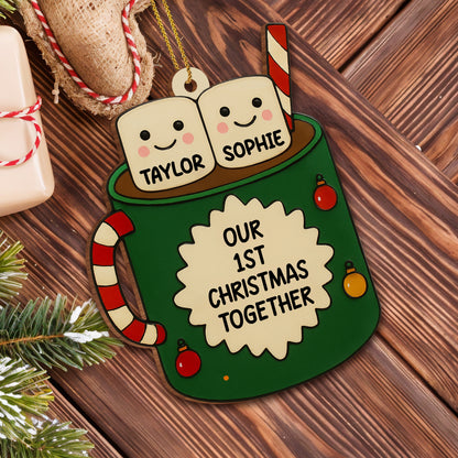 Our 1st Christmas Together, Marshmallows And Candy Cane - Personalized Custom Wood Ornament, Custom Shaped - CPL509_WDO