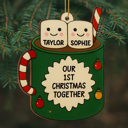 Our 1st Christmas Together, Marshmallows And Candy Cane - Personalized Custom Wood Ornament, Custom Shaped - CPL509_WDO