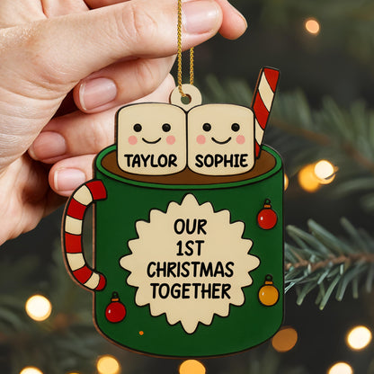 Our 1st Christmas Together, Marshmallows And Candy Cane - Personalized Custom Wood Ornament, Custom Shaped - CPL509_WDO