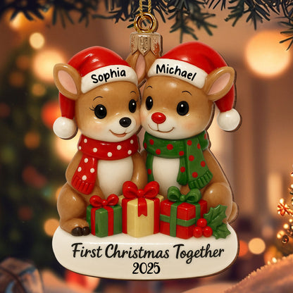 First Christmas Together With Reindeers And Gifts