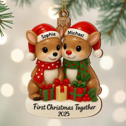 First Christmas Together With Reindeers And Gifts