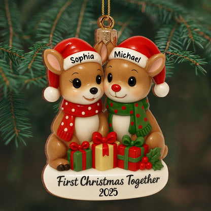 First Christmas Together With Reindeers And Gifts