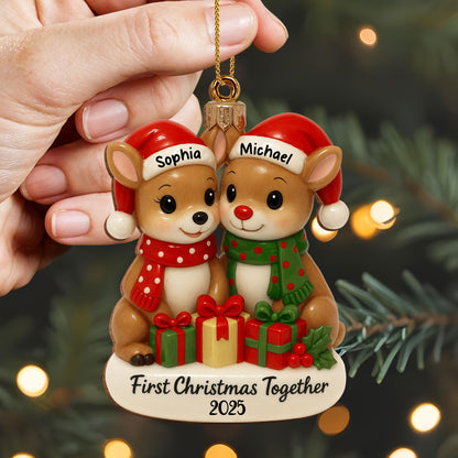 First Christmas Together With Reindeers And Gifts