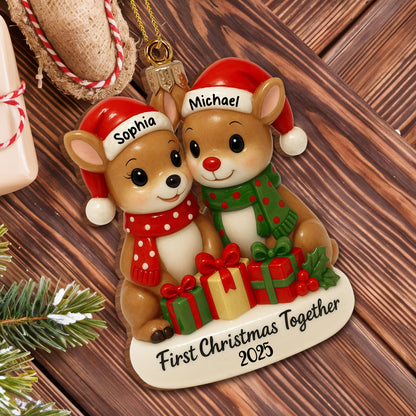 First Christmas Together With Reindeers And Gifts