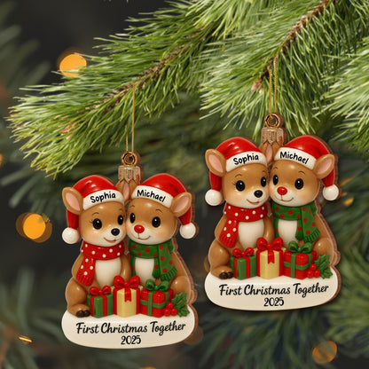 First Christmas Together With Reindeers And Gifts