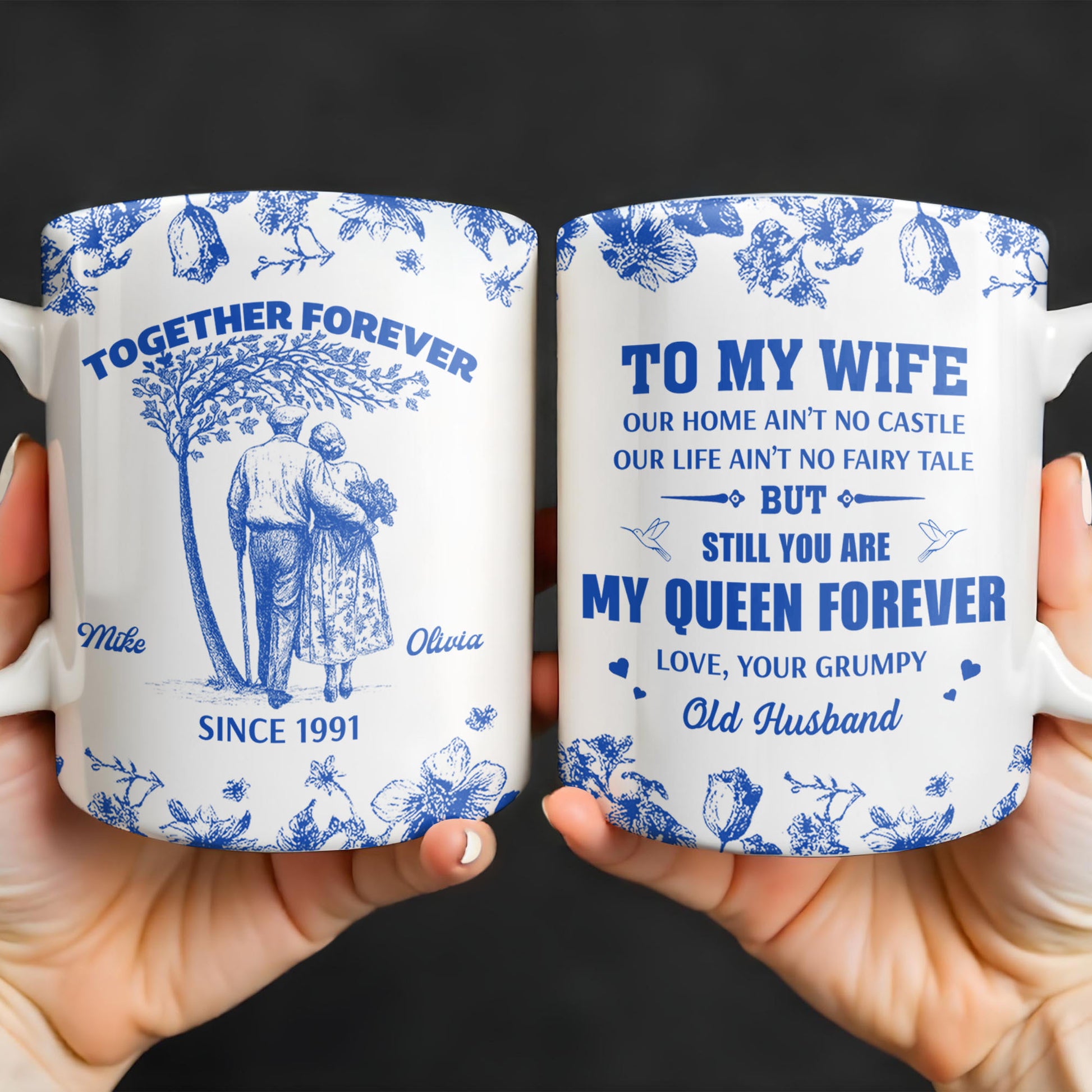 To My Wife You Are My Queen Forever Hearts and Birds Design