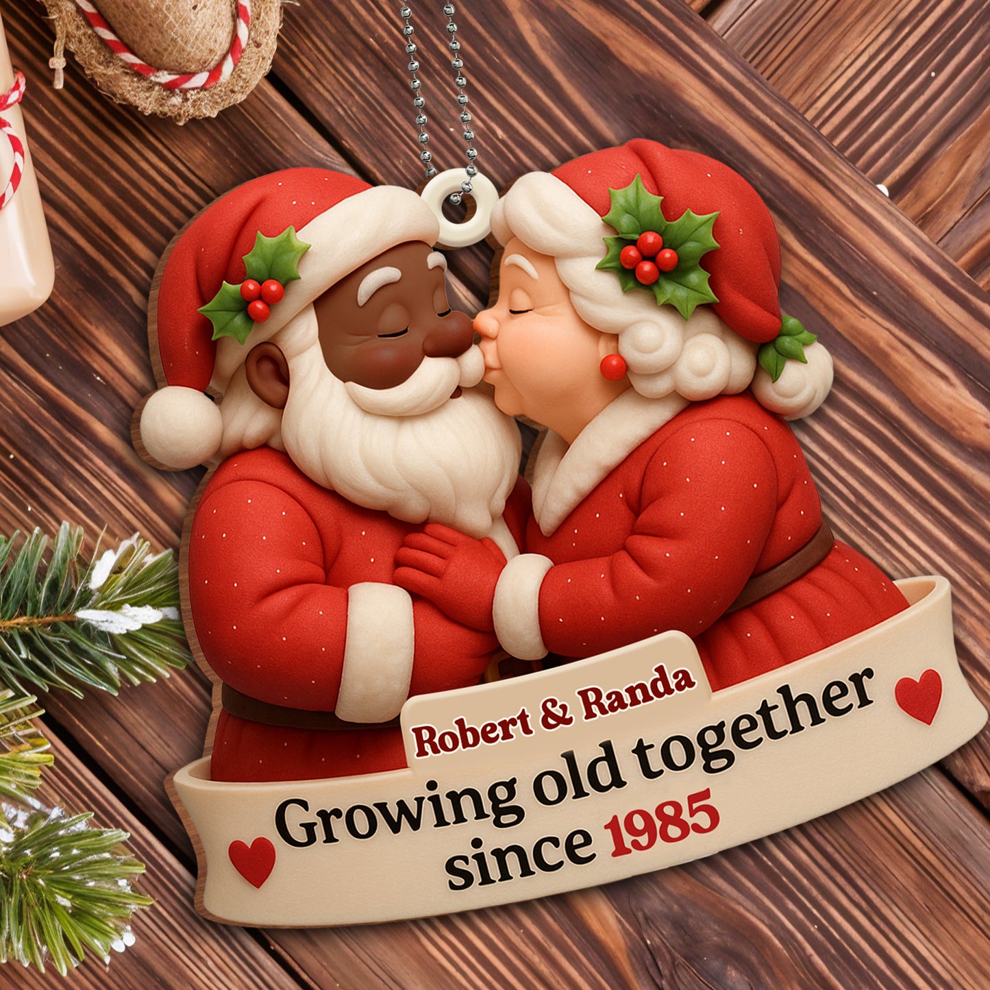 Growing Old Together, Santa Claus And Holly Design