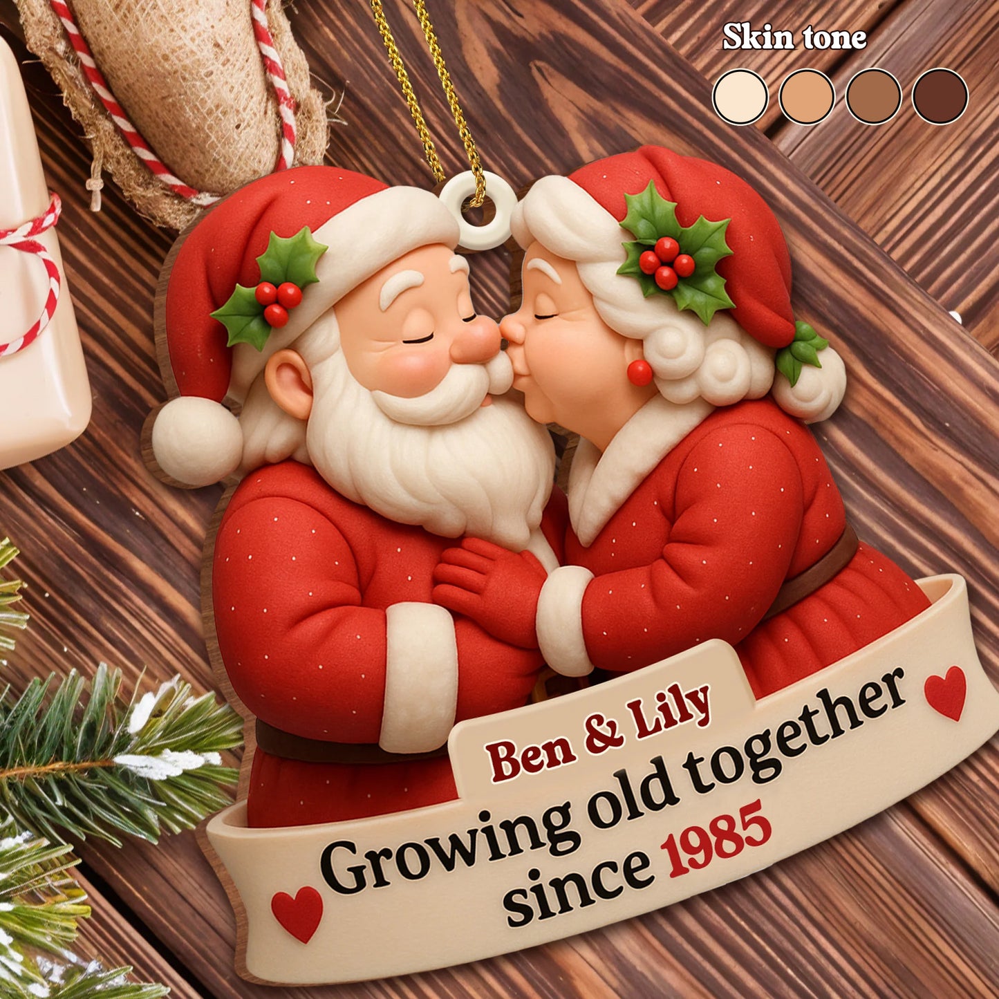 Growing Old Together With Santa and Mrs. Claus - Personalized Custom Wood Ornament, Custom Shaped - CPL515_WDO