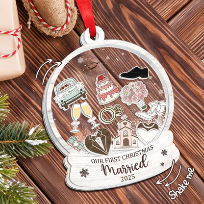 Our First Christmas Married, Champagne Glasses And Wedding Icons