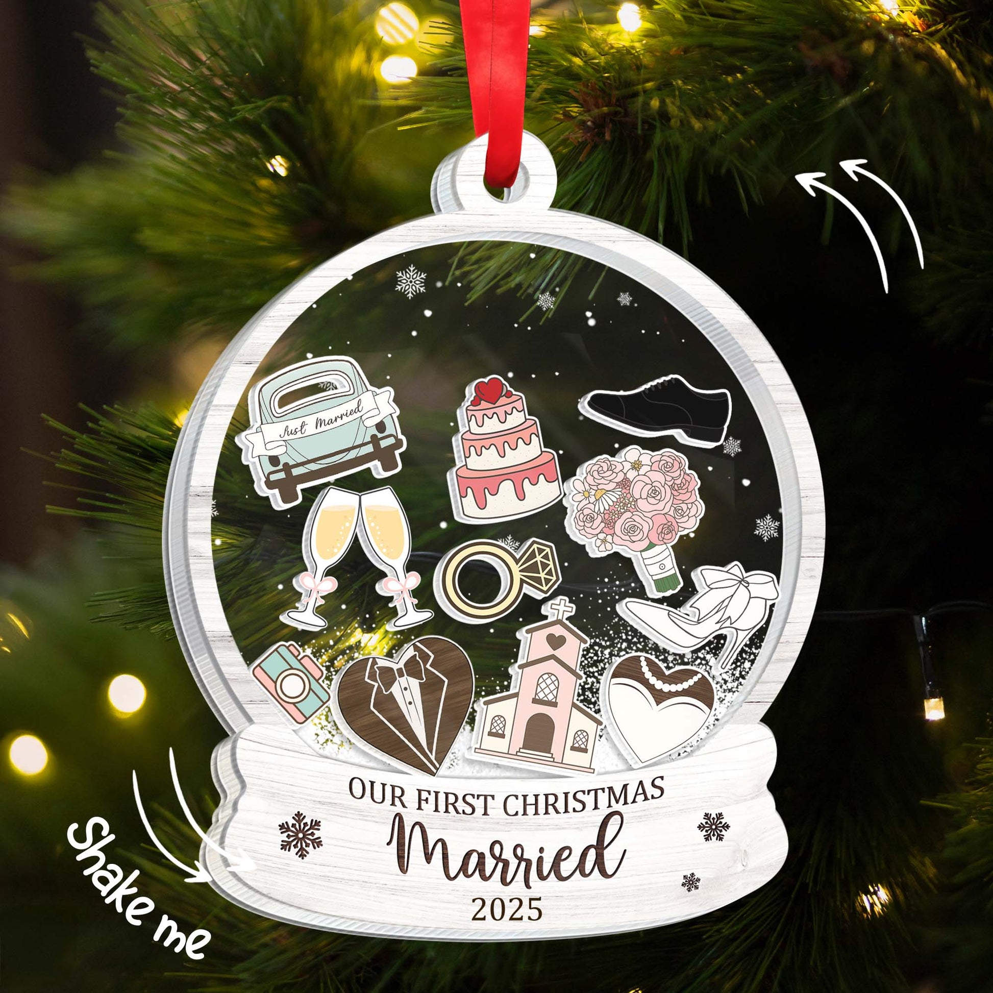 Our First Christmas Married, Champagne Glasses And Wedding Icons