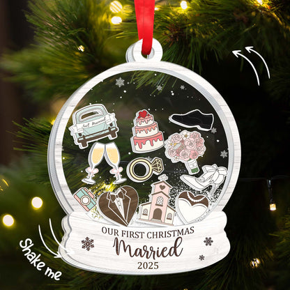 Our First Christmas Married, Champagne Glasses And Wedding Icons