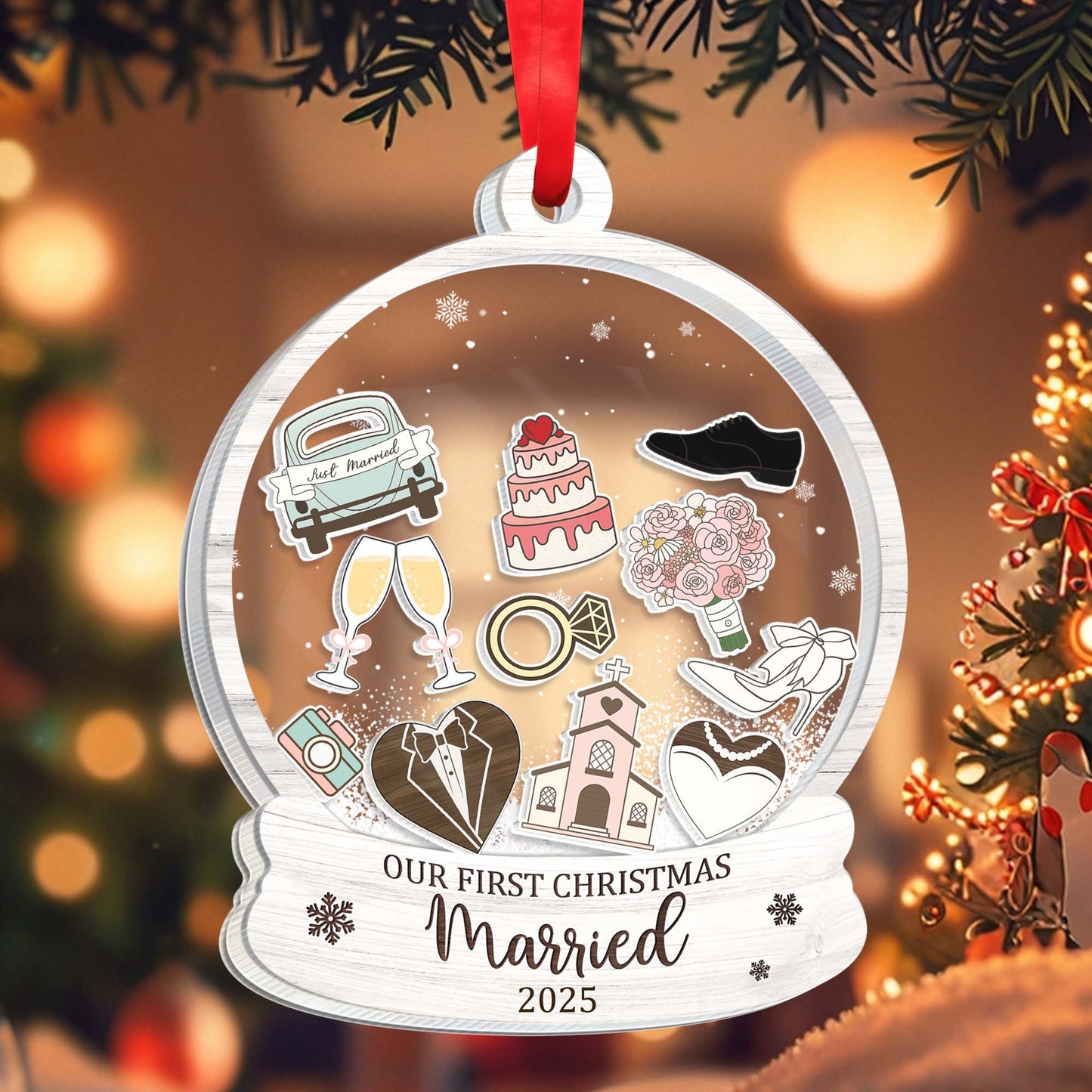 Our First Christmas Married, Champagne Glasses And Wedding Icons