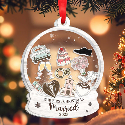 Our First Christmas Married, Champagne Glasses And Wedding Icons