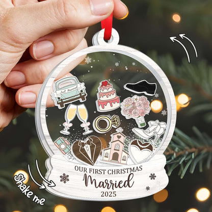 Our First Christmas Married, Champagne Glasses And Wedding Icons