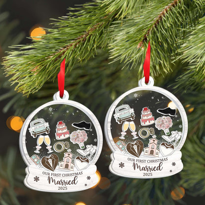 Our First Christmas Married, Champagne Glasses And Wedding Icons