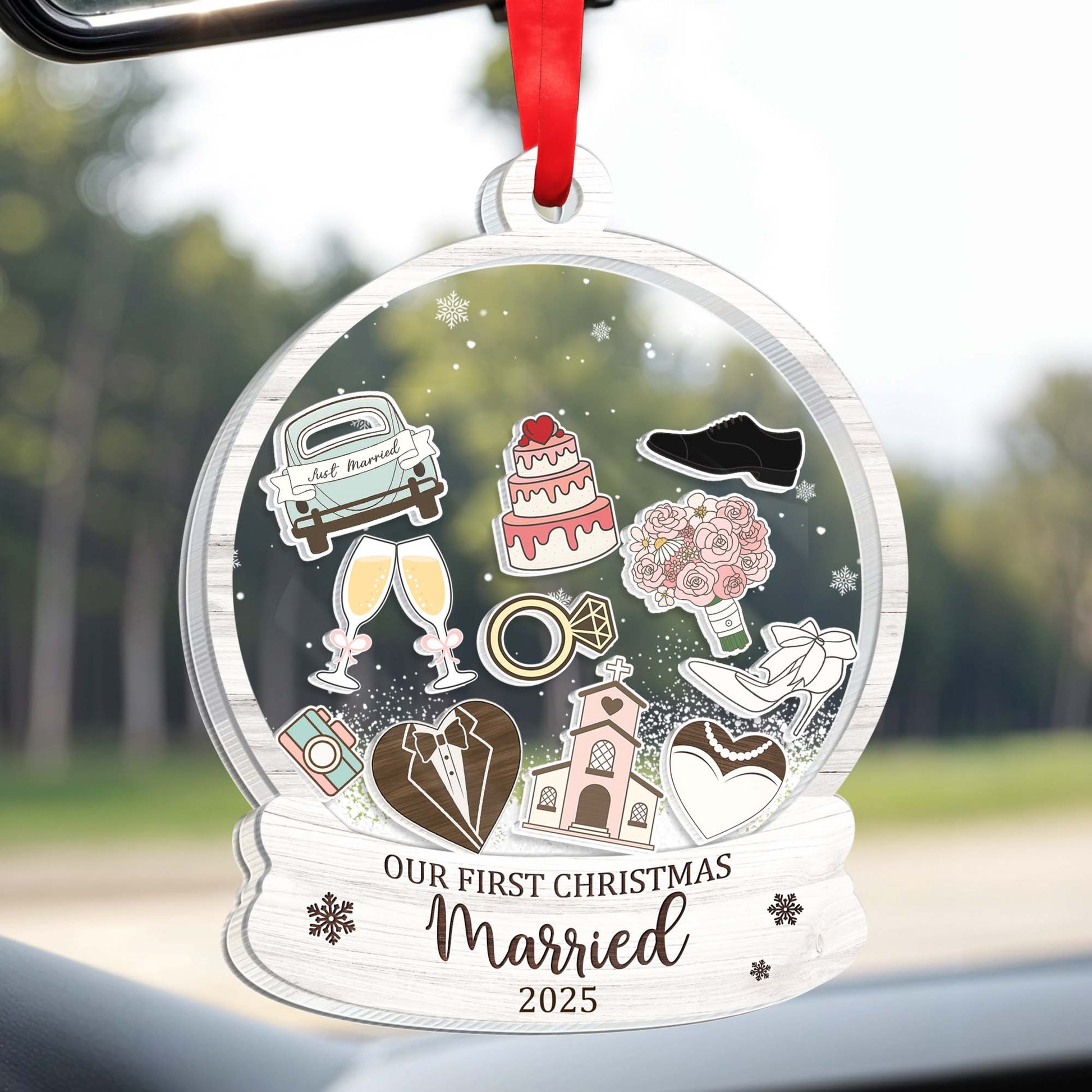 Our First Christmas Married, Champagne Glasses And Wedding Icons