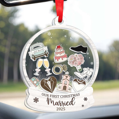 Our First Christmas Married, Champagne Glasses And Wedding Icons