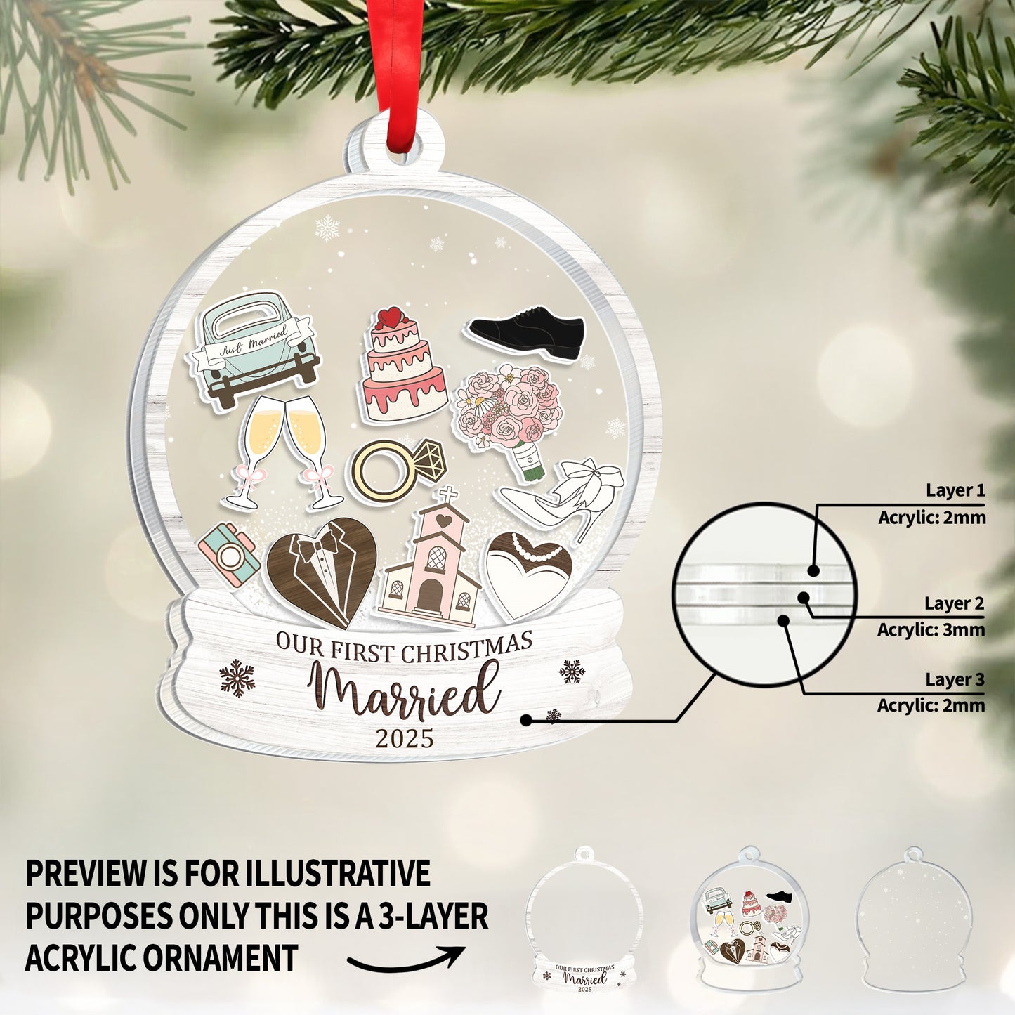 Our First Christmas Married, Champagne Glasses And Wedding Icons