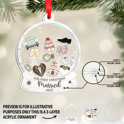 Our First Christmas Married, Champagne Glasses And Wedding Icons