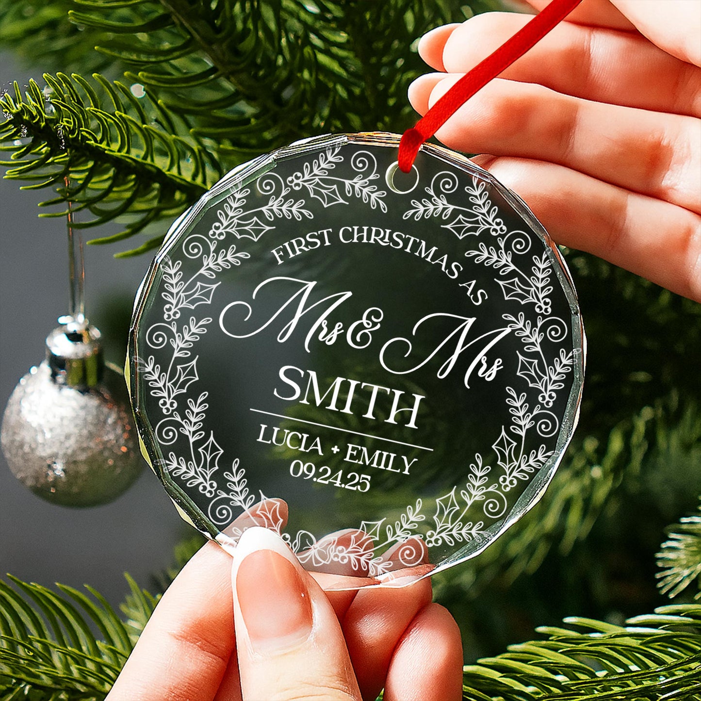 First Christmas as Mr and Mrs, Leaves and Vines Design