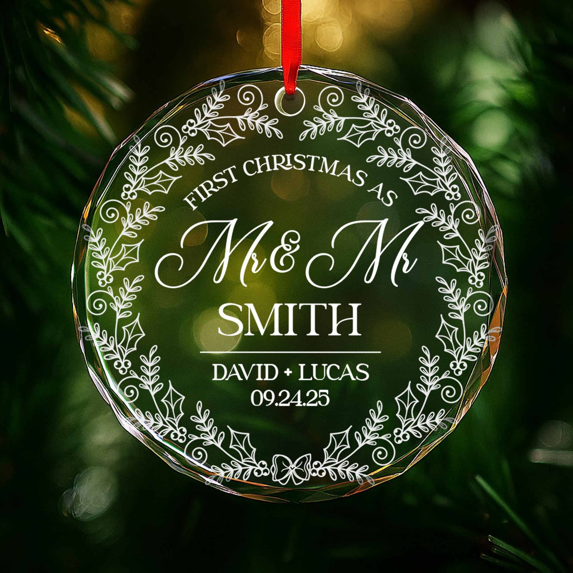 First Christmas as Mr and Mrs, Leaves and Vines Design