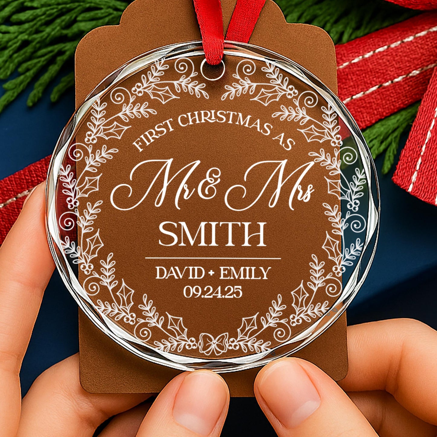 First Christmas as Mr and Mrs, Leaves and Vines Design
