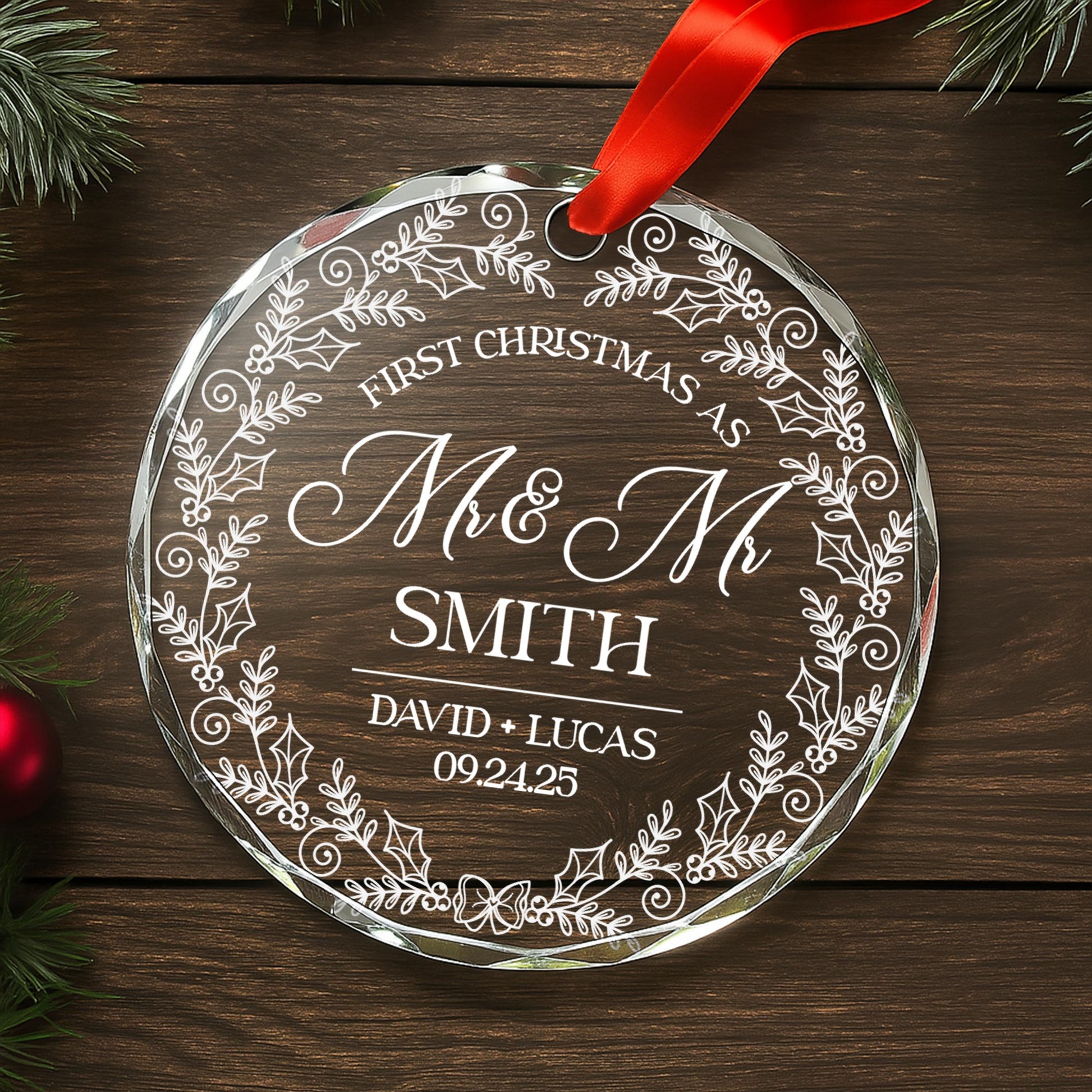 First Christmas as Mr and Mrs, Leaves and Vines Design
