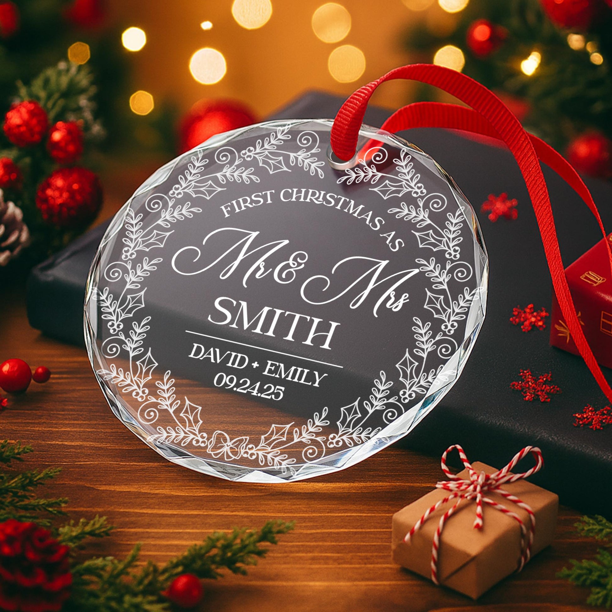 First Christmas as Mr and Mrs, Leaves and Vines Design