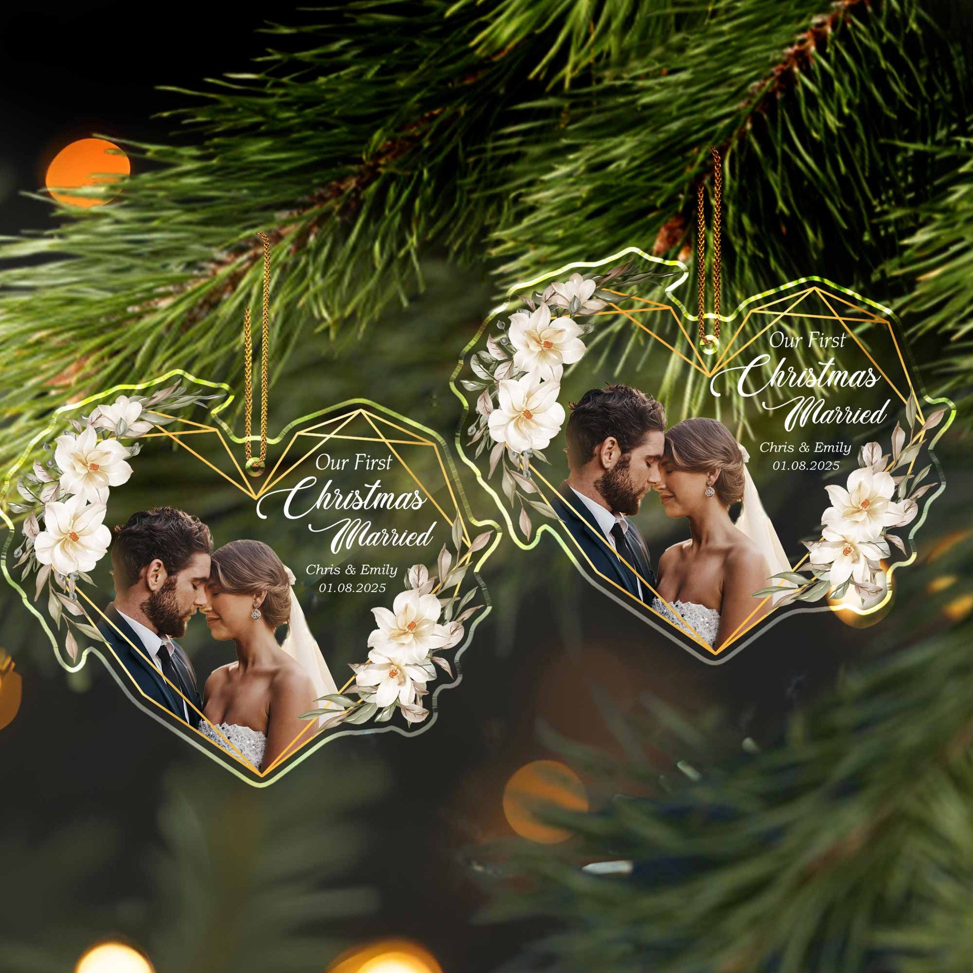 Our First Christmas Married, Flowers & Couple Design