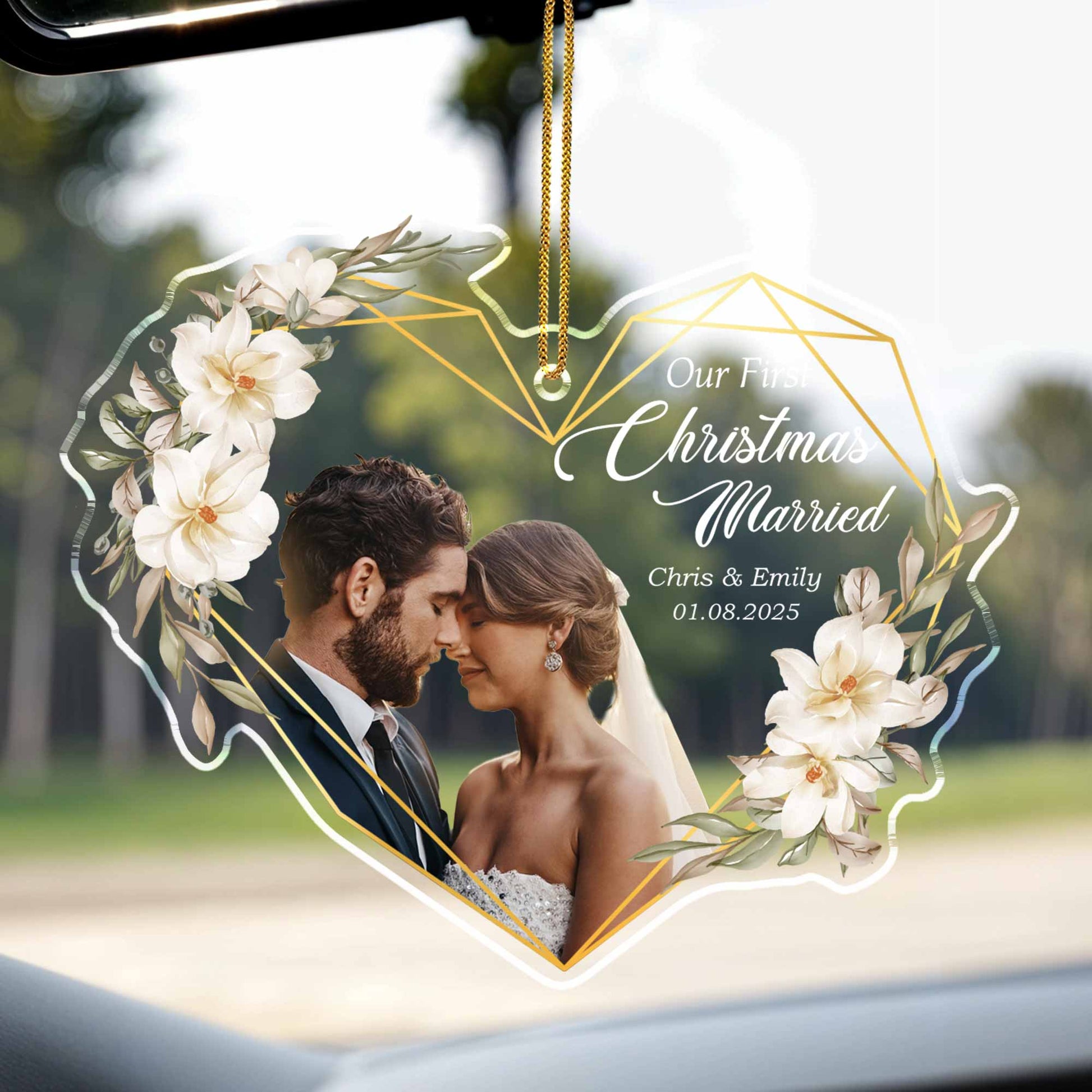 Our First Christmas Married, Flowers & Couple Design