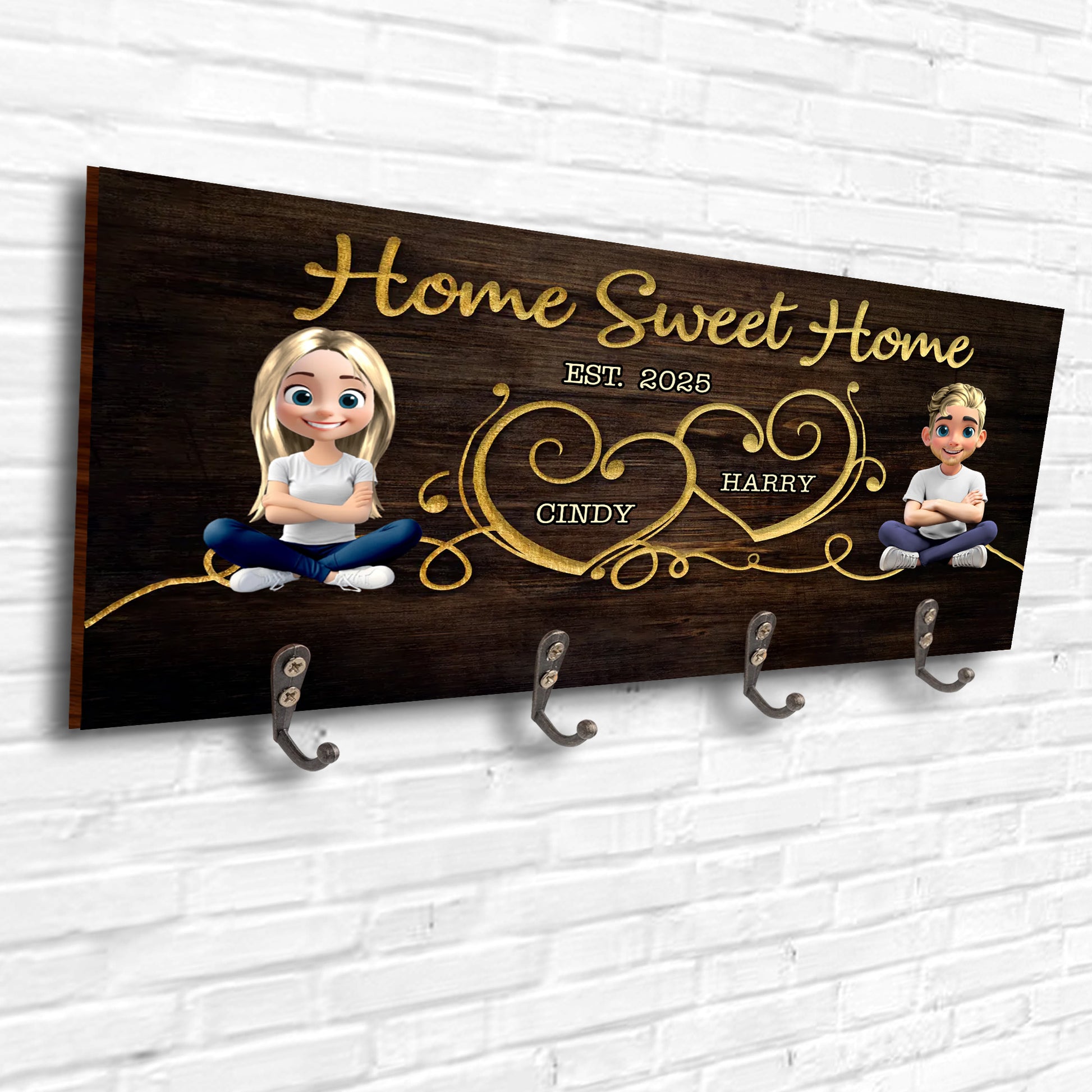 Home Sweet Home With Heart Design And Cartoon Characters