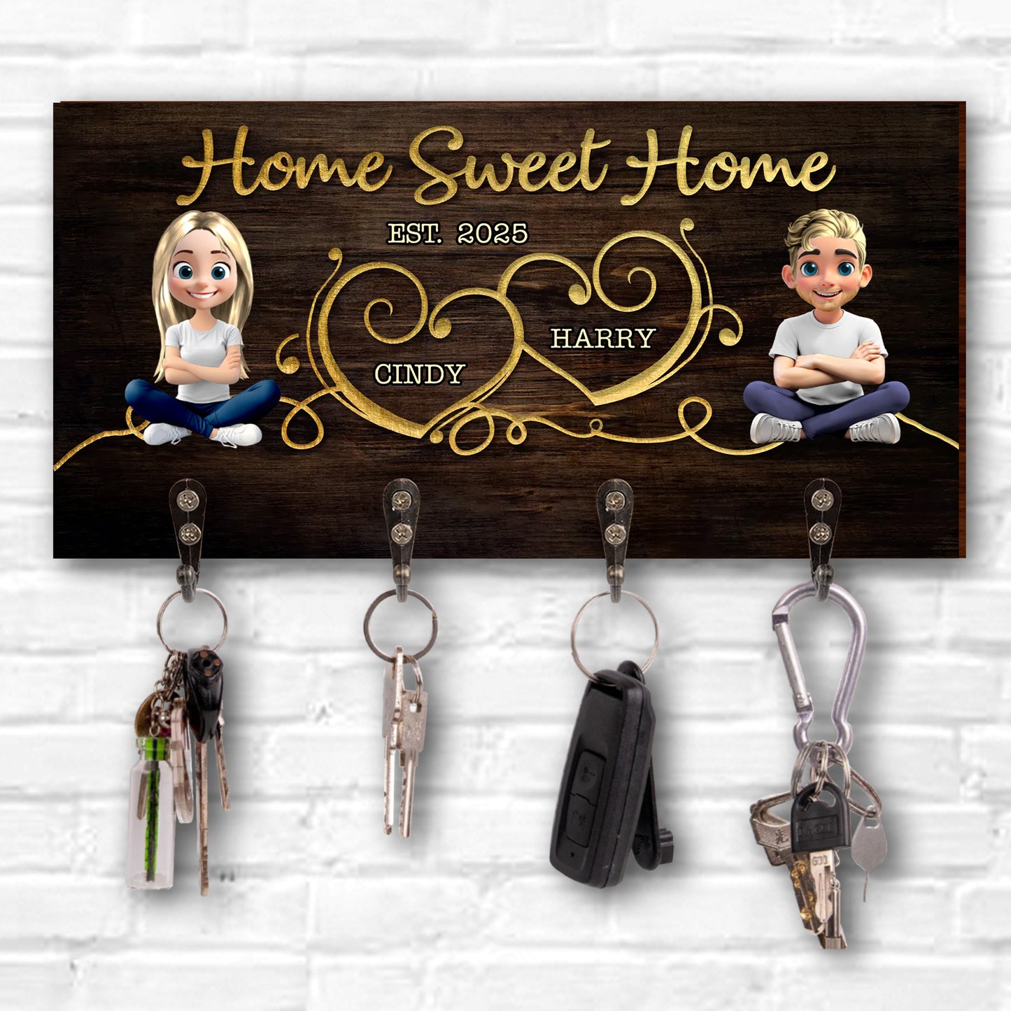 Home Sweet Home With Heart Design And Cartoon Characters