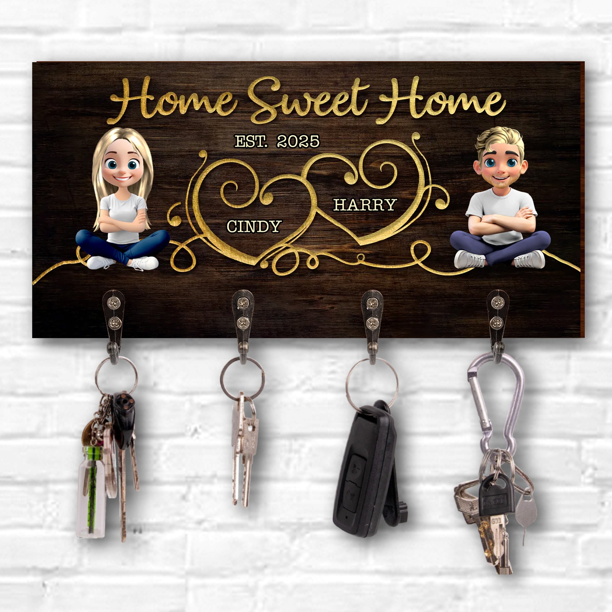 Home Sweet Home With Heart Design And Cartoon Characters