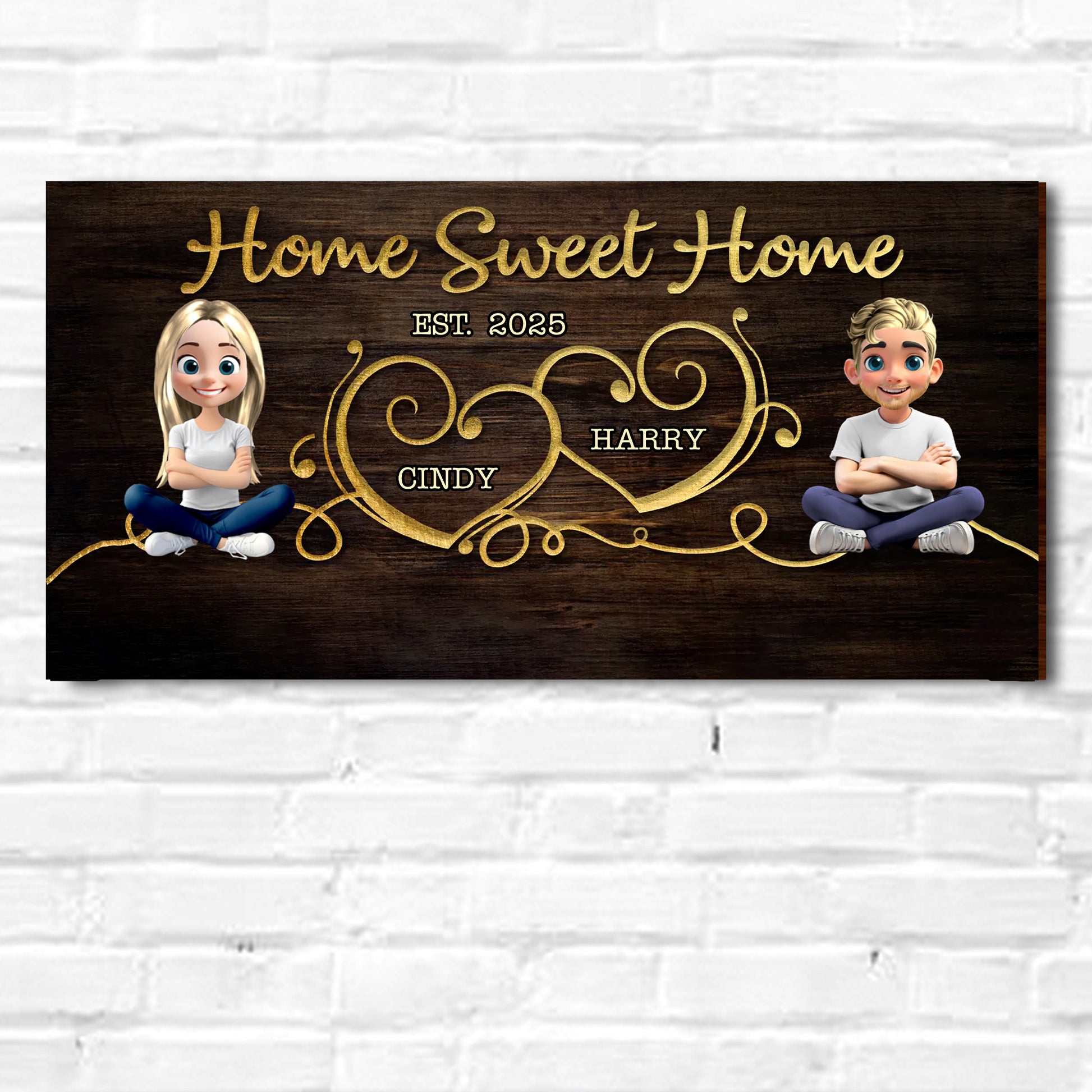 Home Sweet Home With Heart Design And Cartoon Characters