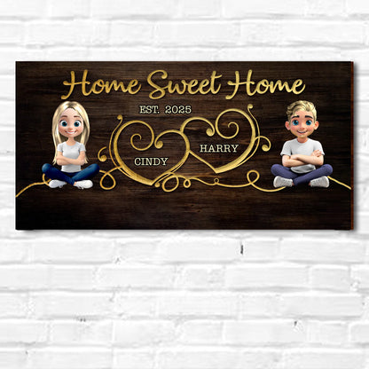 Home Sweet Home With Heart Design And Cartoon Characters