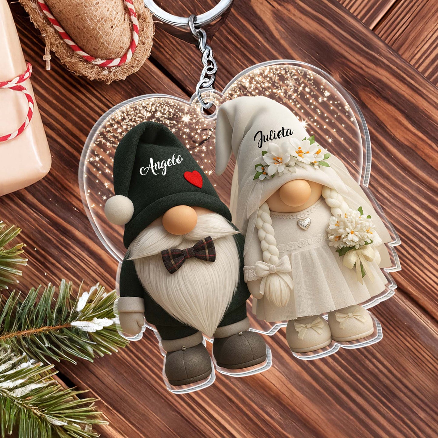 Customizable Bridal And Groom Gnomes Keychain