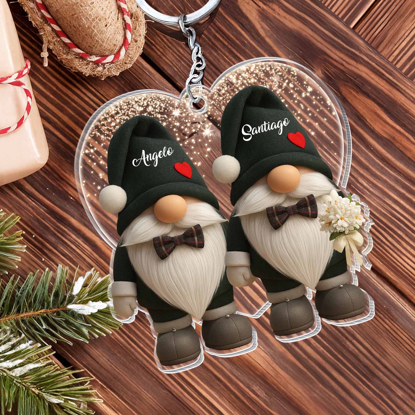 Customizable Bridal And Groom Gnomes Keychain