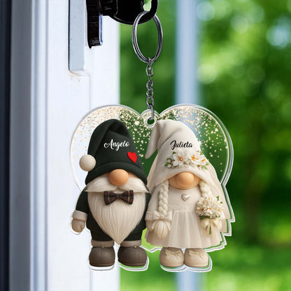 Customizable Bridal And Groom Gnomes Keychain